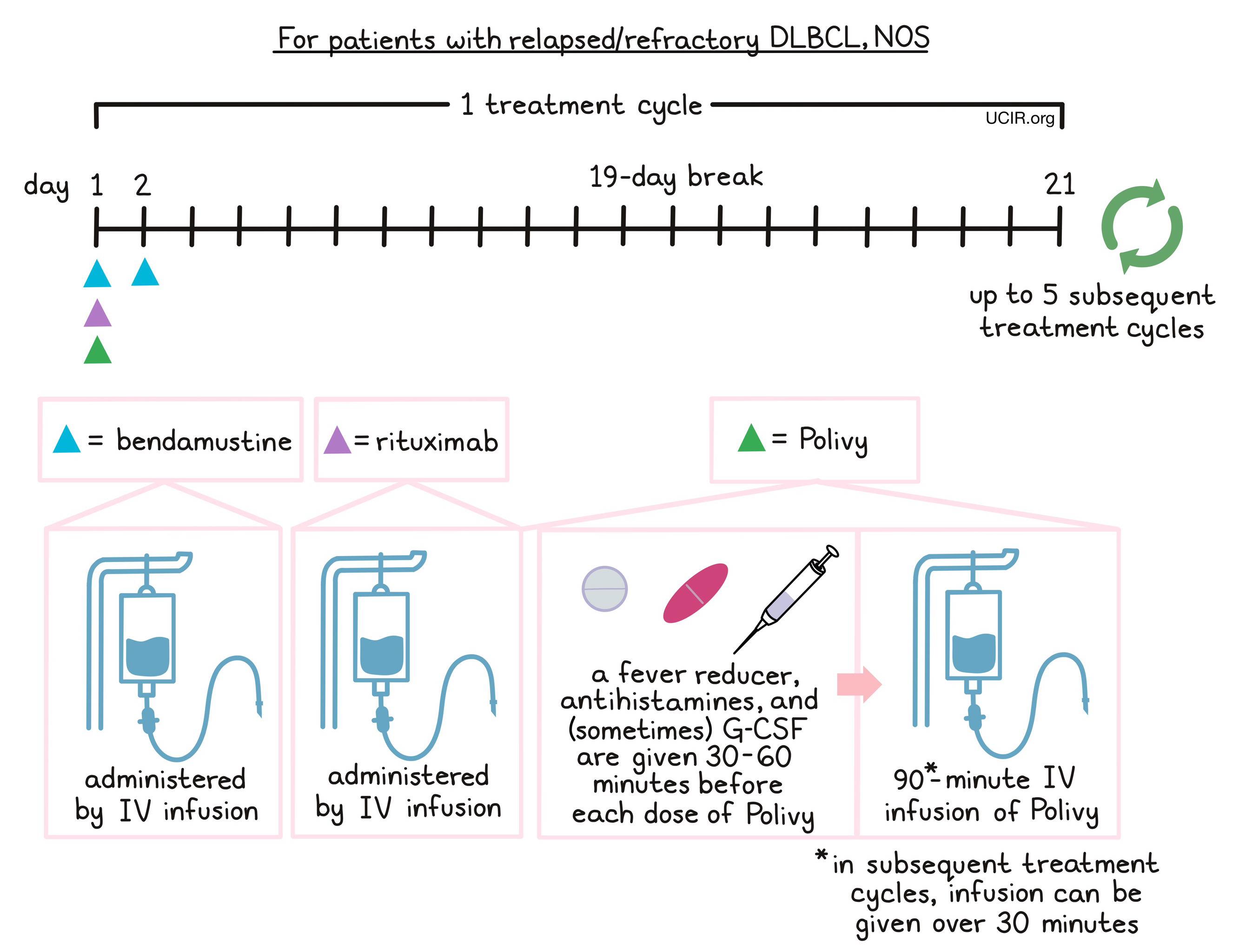 Illustration showing how Polivy is administered 