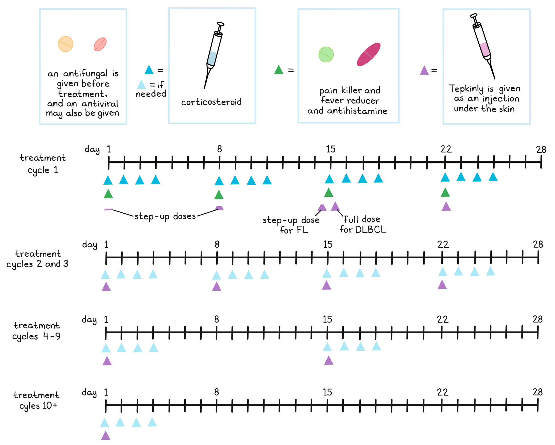 Illustration showing how Tepkinly is administered to patients 